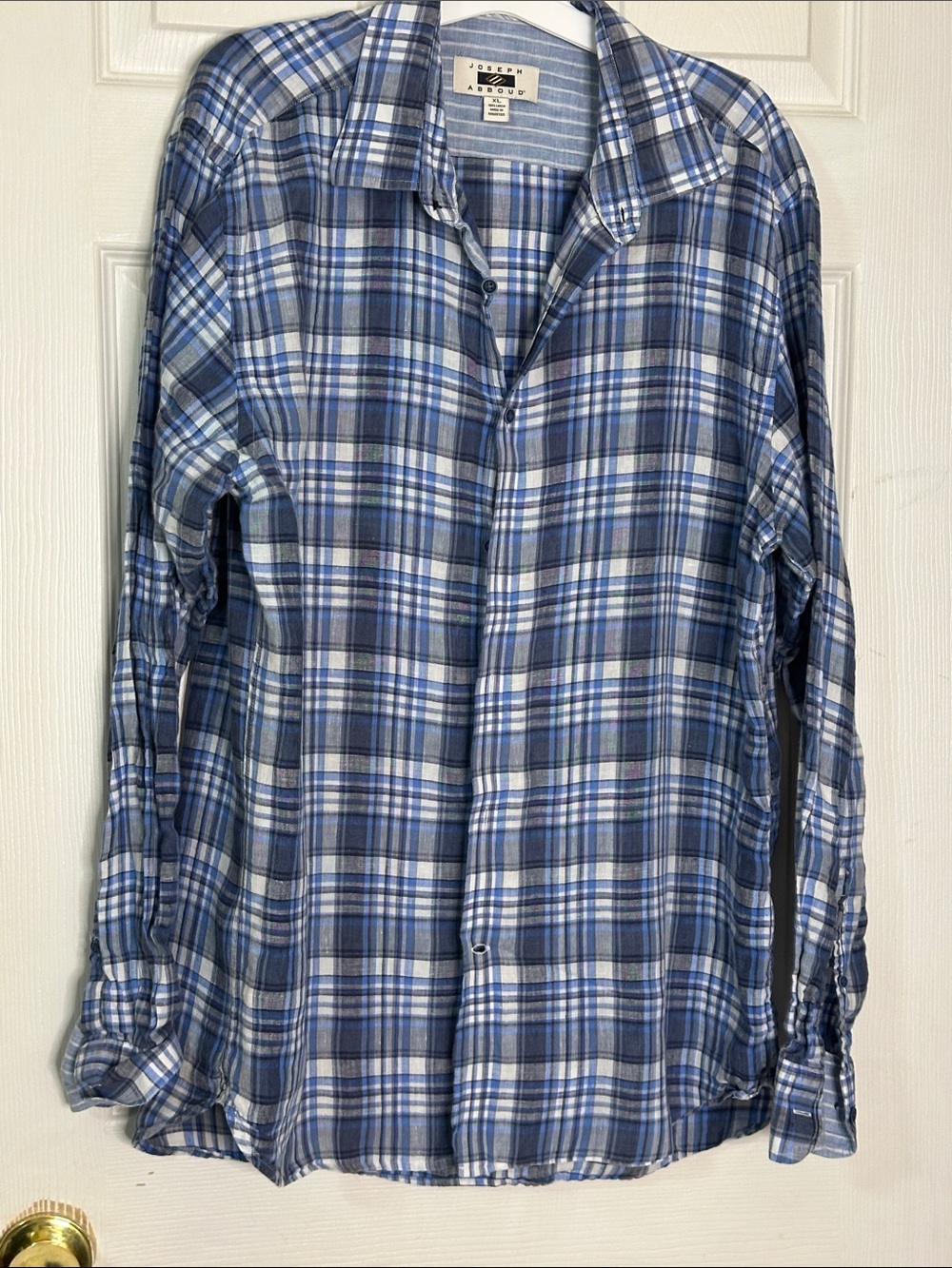 Joseph Abboud Blue and White Plaid Button-Down Shirt